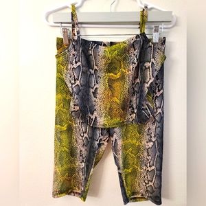 Crop tank top & biker shorts sheer set